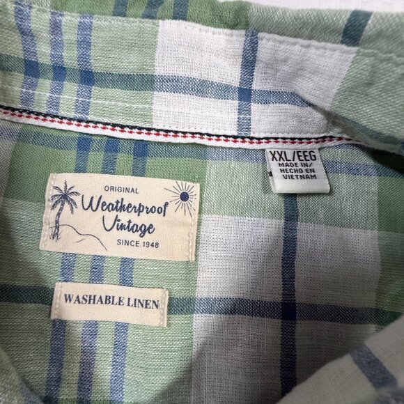Weatherproof Vintage Men's Linen Woven Shirt, Green/Navy Plaid, Sz XXL-GUC‎ - Picture 3 of 6